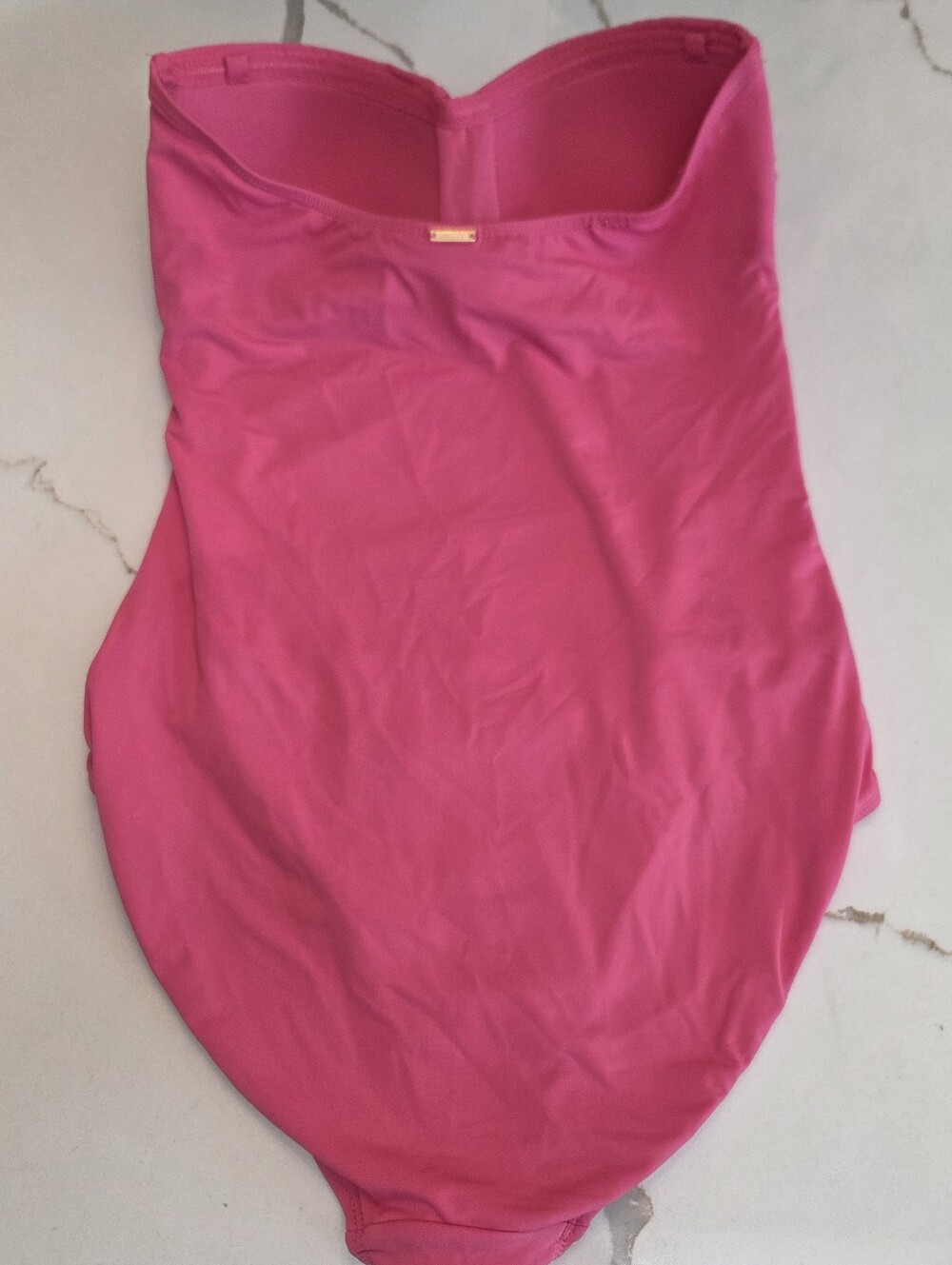 Anne Cole Pink Ruched Bandeau One Piece Swimsuit Twist Front Strapless Size 6 - Picture 4 of 6